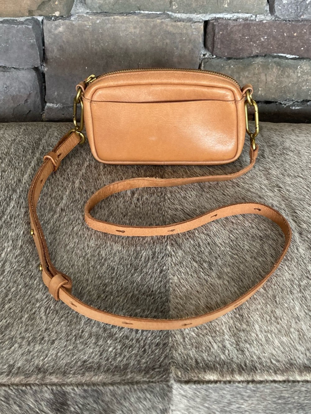 J. Crew Tan Leather Crossbody or Shoulder Baguette Bag